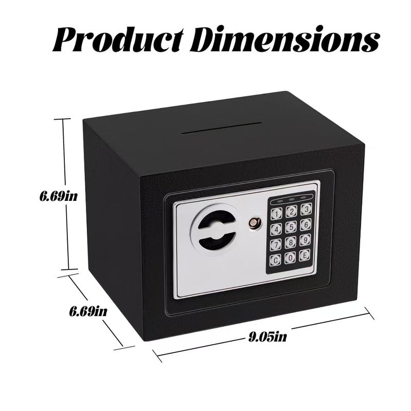 ELLAIG Small Safe Box Elcetrnic Safe with Digital Keypad & Keys 9.05 x 6.7 x 6.7 inches Wall Safe 0.23Cuft Mini Security Safe Boxes for Coin Home Office Hotel Rooms Business Jewelry Gun (Black) - Image 5